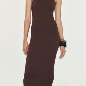 Zara Elegant Brown Sleeveless Dress